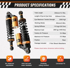 Amortiguadores Traseros Universales de Aire 320 mm Ajustables para Motocicletas,