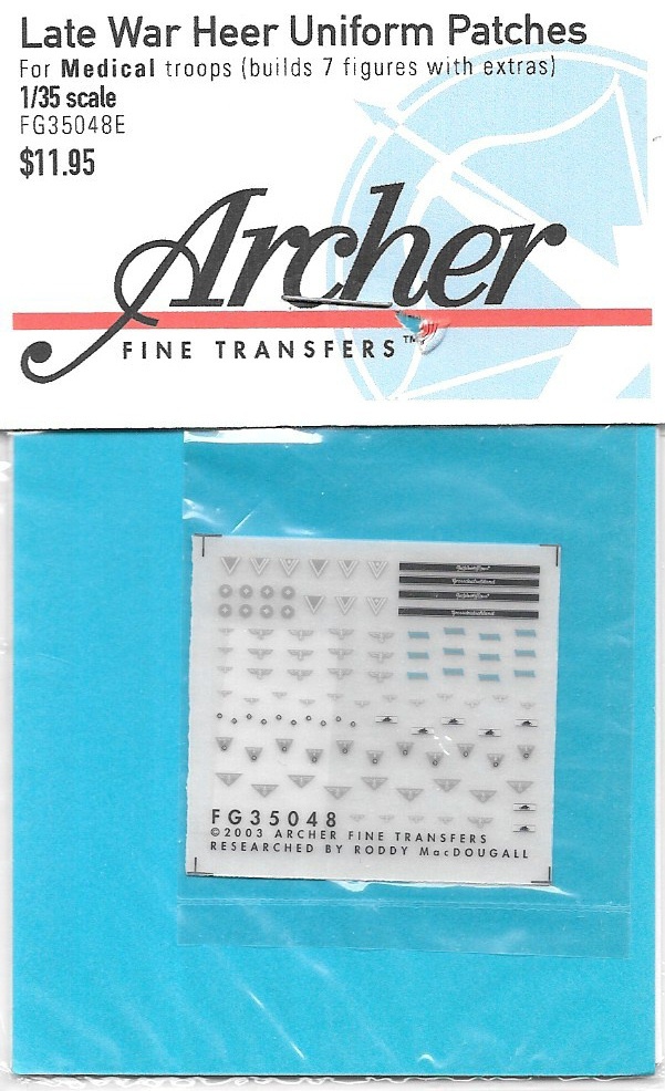 Archer Heer Late War Medical Troopsn Uniform Patches Transfers Decals FG35048E
