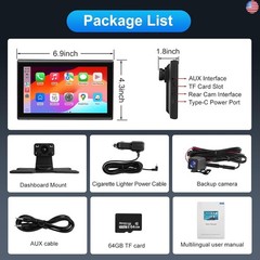 7″ Wireless CarPlay Screen for Car- 4K Touchscreen, 4K Dash Cam &1080P Rear