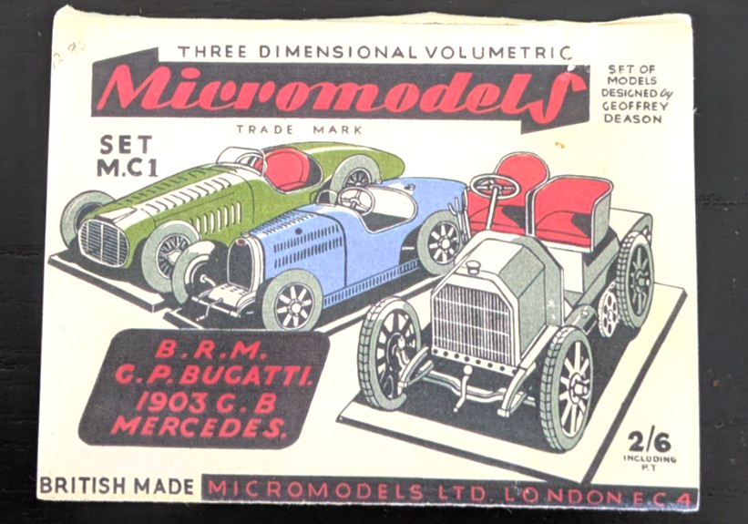 Micromodels Paper Model Cars, Set M. C1 – B.R.M., G.P. Bugatti, C.B. Mercedes
