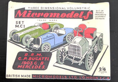 Micromodels Paper Model Cars, Set M. C1 – B.R.M., G.P. Bugatti, C.B. Mercedes