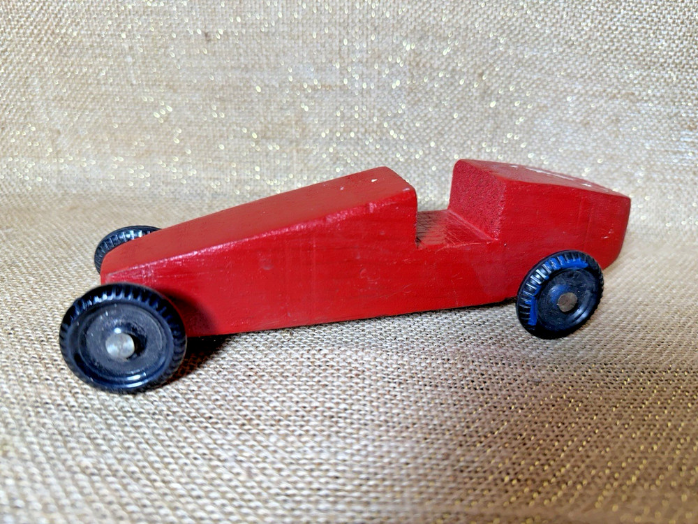Vintage Pinewood Derby Race Car Wooden Handpainted Red Grand Prix boy scouts