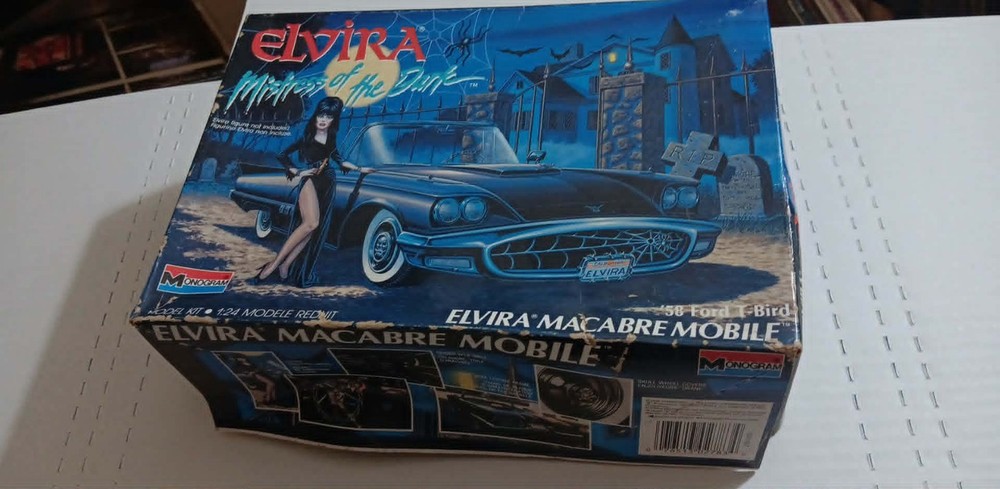 Vintage 1988 Monogram 1958 T Bird Elvira macabre mobile Model Box & Parts AS IS