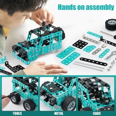 TANMGIN Erector Sets for Boys Age 8-12, Metal Model Car Kits 5.7 inches, Blue