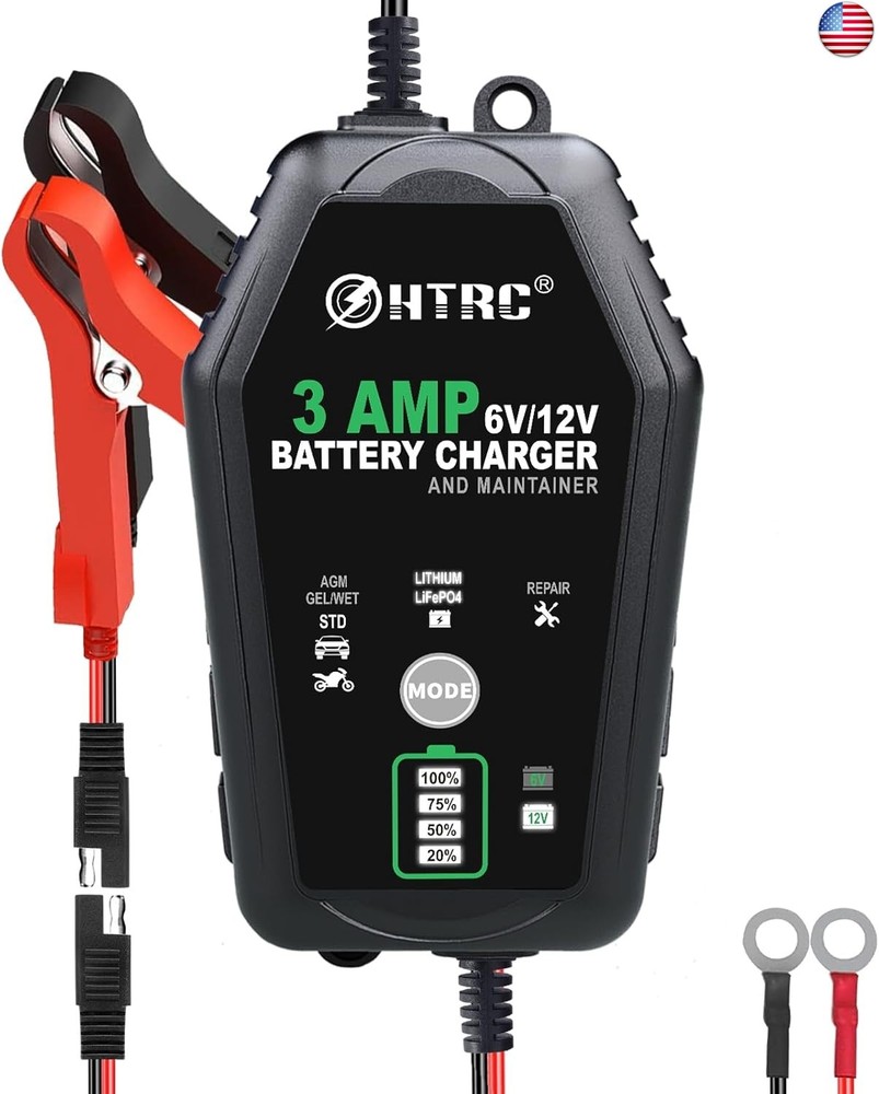 3-Amp Car Battery Charger, 6V and 12V Smart Fully Automatic Battery Charger