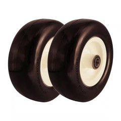 9X3.50-4 Flat Free Tire 1/2 and 5/8 Bearings, 3.5″- 5″ Center Hub, Set of 2