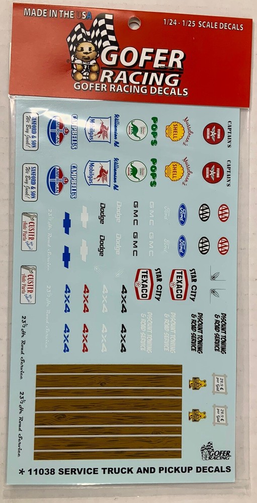 GOFER RACING DECALS Service truck pickup SHEET 1:24 1:25 CAR MODEL 11038