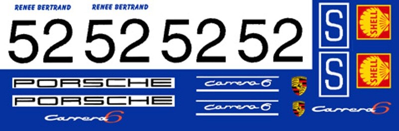 #52 Renne Bertrand Porsche Carrera 6 or Porsche 10 1/24th – 1/25th Scale Decals