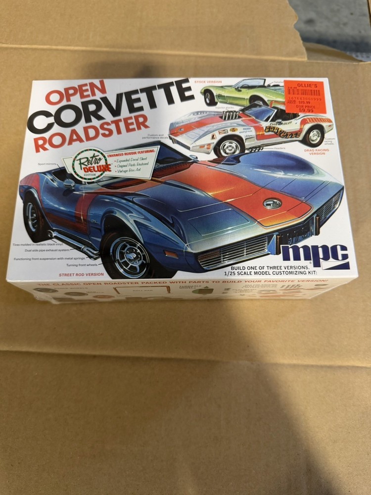 MPC Open Corvette Roadster 1/25 Scale Retro Deluxe Model Kit 3-in-1 Sealed