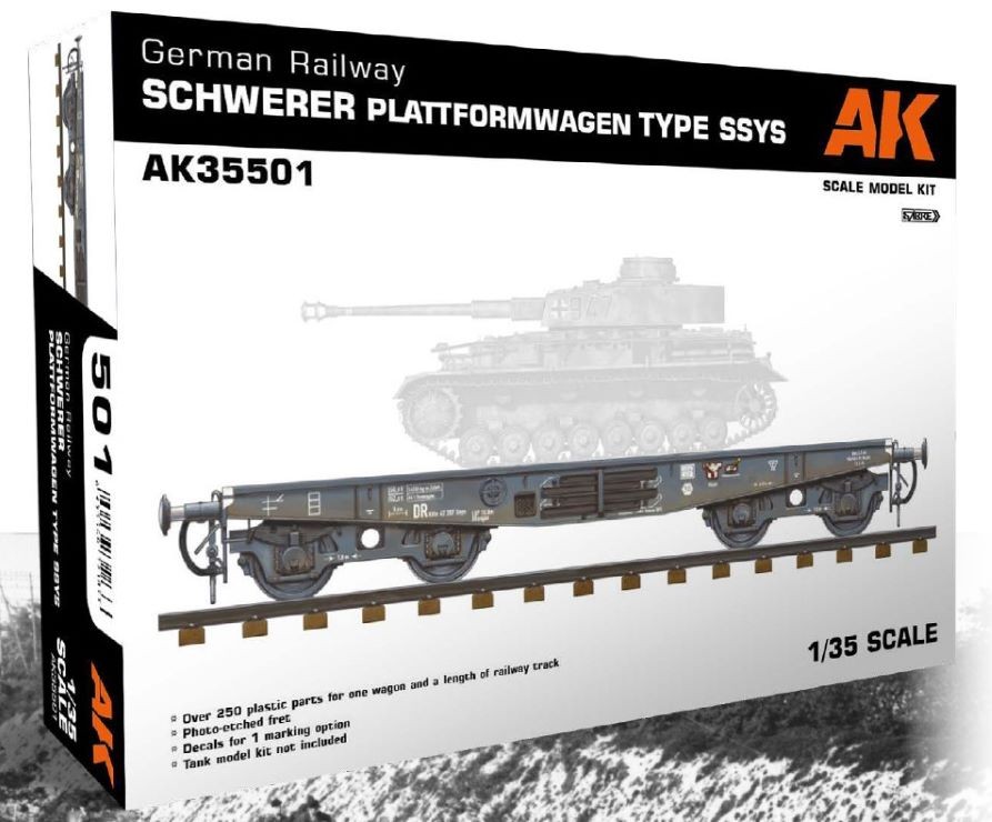 1/35 German Railway Schwerer Plattformwagen Type SSYS Flat Car w/Track Section (