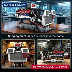 V8 Supercharged Engine Model Set MOC 8-Cylinder Car Motor Kit That Runs 1151PCS