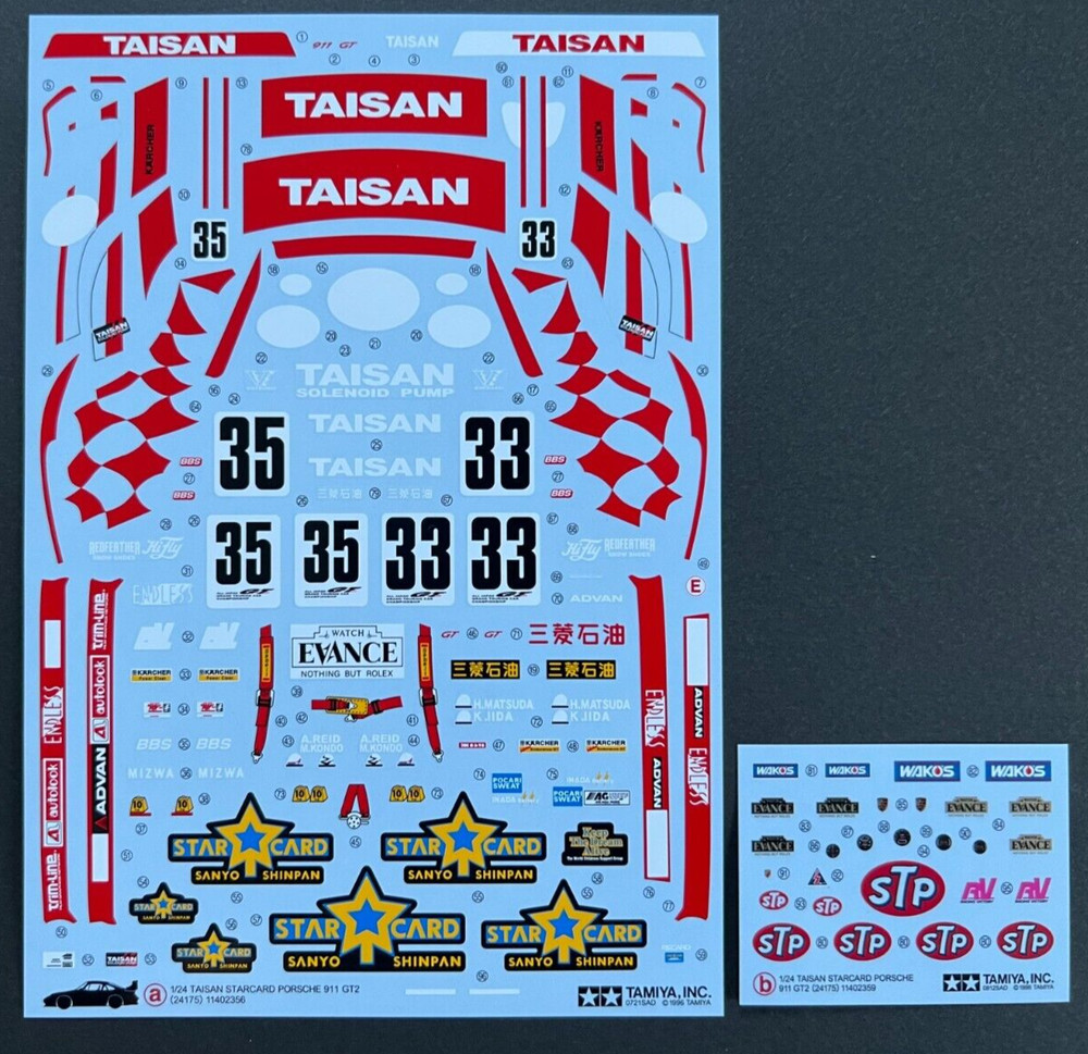 Tamiya’s Decals for 1/24 TAISAN STARCARD PORSCHE 911 GT2.Item24175 from Japan