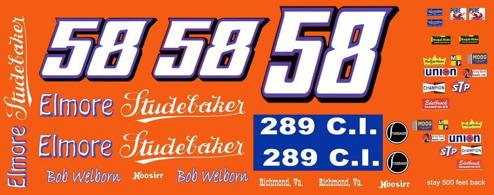 #58 Bob Welborn Studebaker 1/43rd Scale Waterslide Slot Car Decals