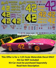 NASCAR DECAL #42 MARTY ROBBINS 1971-1977 DODGE CHARGER MARTY ROBBINS 1/25