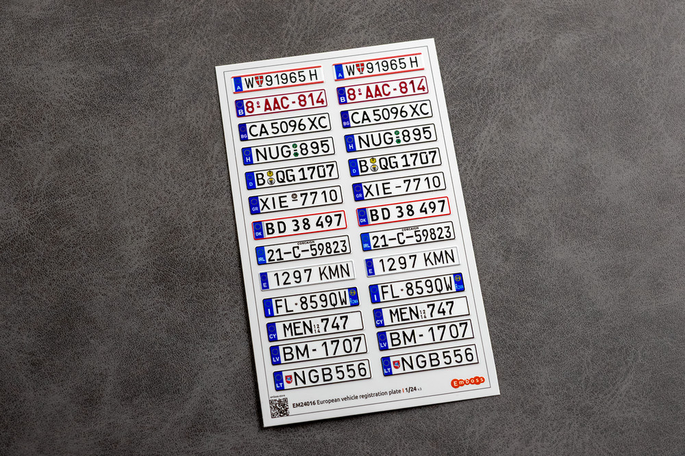 3D License Plates Detail Set for scale model EU Vehicles 1:24