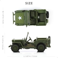 1/43 Scale Willys MB WWII Military Jeep Die-Cast Model – Alloy Metal Off-Road Ve