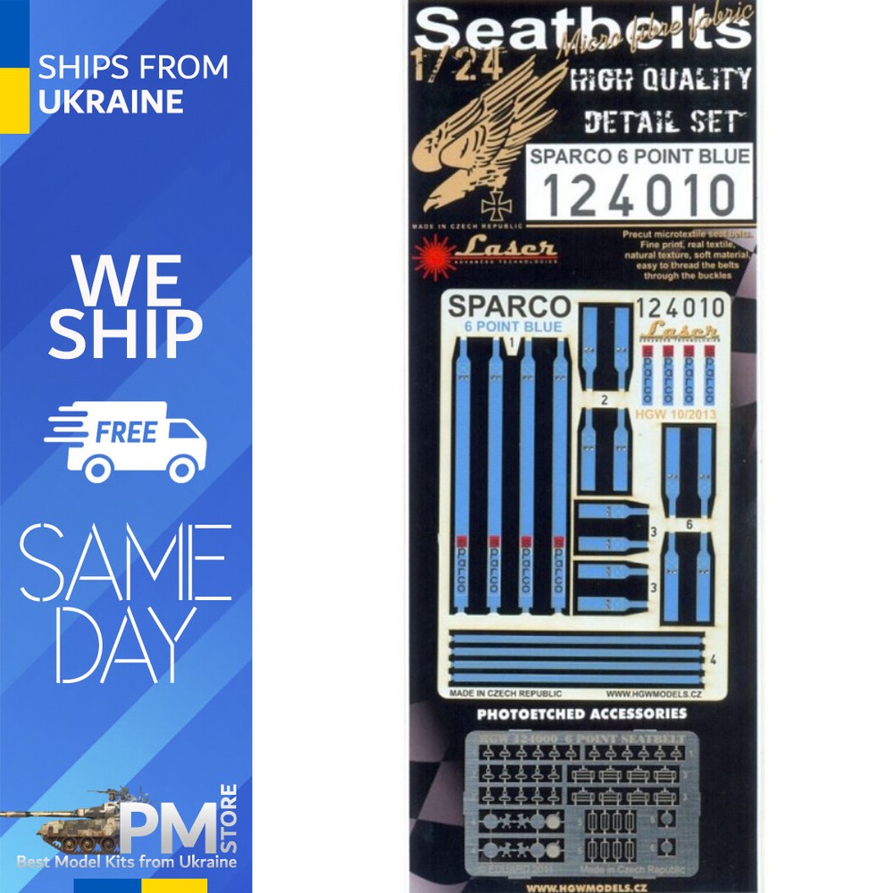 HGW 124010 1/24 Sparco 6-Point Blue Seatbelts Accessories for speedcar