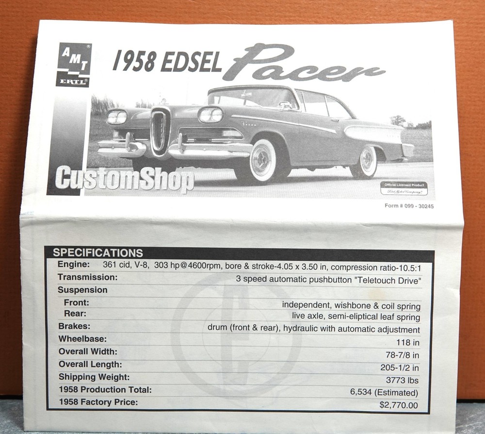 1/25 AMT 1958 EDSEL PACER # 30245 (INSTRUCTIONS ONLY)