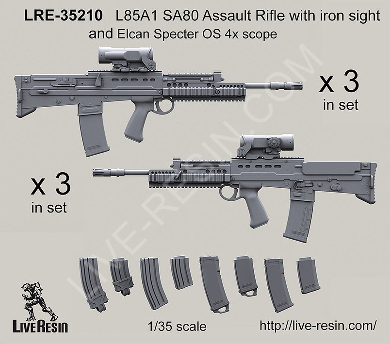 Live Resin 35210 1/35 L85A1 SA80 Assault Rifle with Iron Sight and Elcan Specter