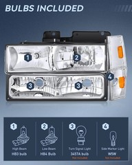 1988-1993 Chevy Silverado Suburban Tahoe GMC Sierra Yukon Headlights Assembly