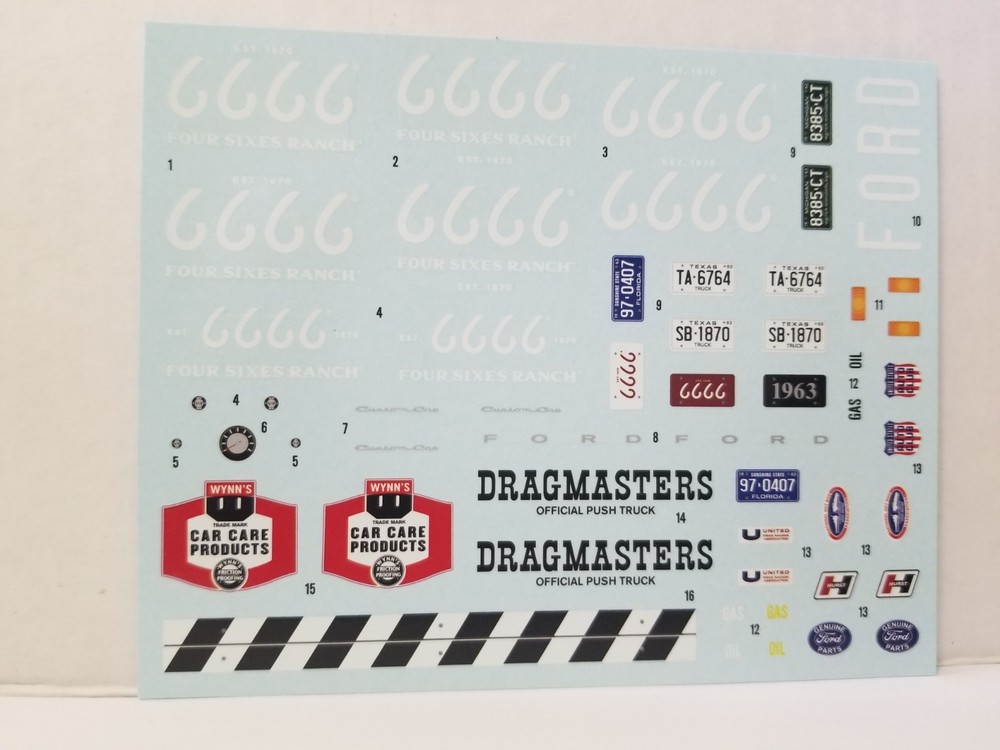 1963 Ford F-100 DECAL SHEET from AMT 1:25 Model Kit 63 F100 DECALS
