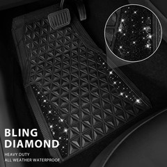 CAR PASS Bling Diamond Car Mats Rubber Floor Mats Full Set Anti-Slip 3D Rhombus