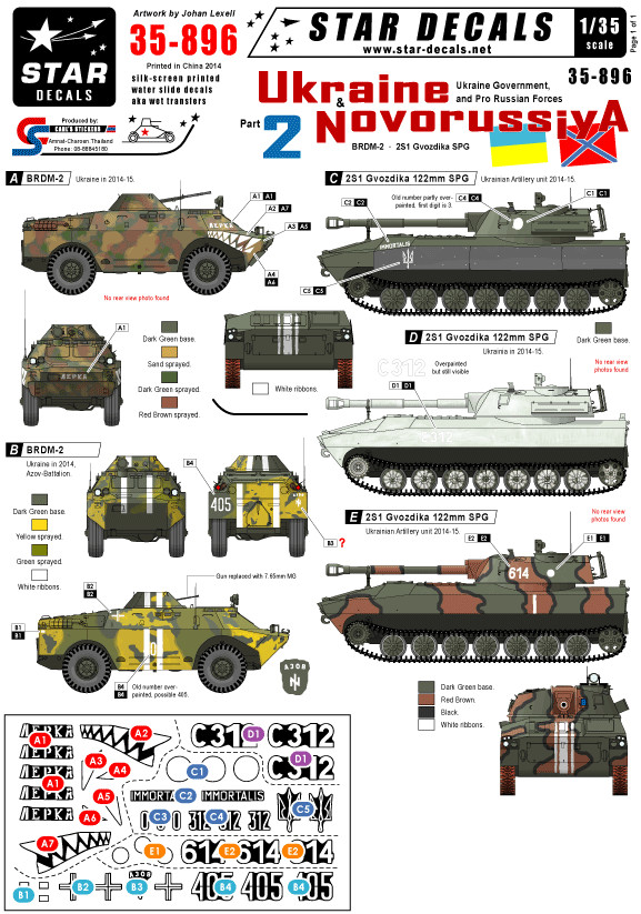 Star Decals 1/35 Ukraine & Novorussian Part 2 BRDM-2 / 2S1 decals 35896