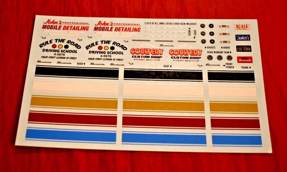 AMT Craftsman 1965 Plymouth Barracuda Decal Sheet 1/25