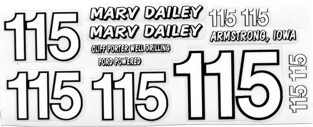 # 115 Marv Dailey Modified race car DECAL SHEET