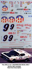 NASCAR DECAL # 9 HOUSBY MACK INC. 1971 PLYMOUTH ROAD RUNNER PETE HAMILTON 1/25