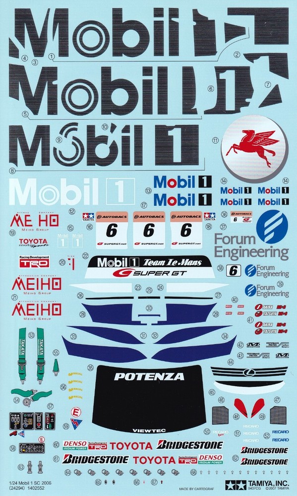 Tamiya’s Decals for 1/24 Mobil 1 SC 2006 .Item24294 from Japan