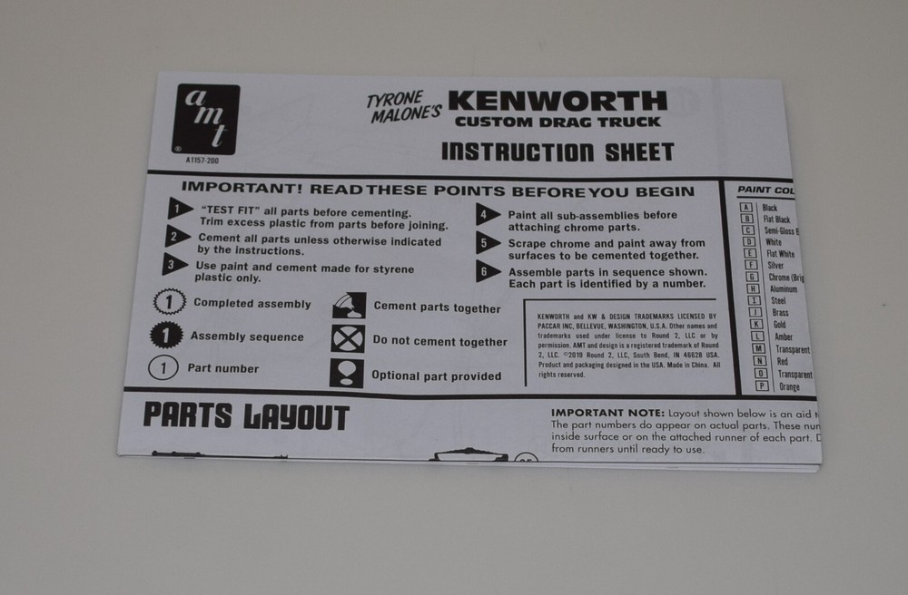 AMT KENWORTH MALONE DRAG TRUCK 1157/06 ⭐PARTS⭐ INSTRUCTION BOOKLET 1:25