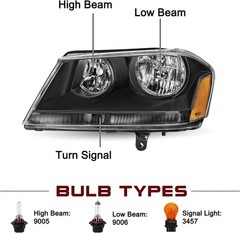 Headlight Assembly Compatible With 2008-2014 Dodge Avenger Black Black Amber
