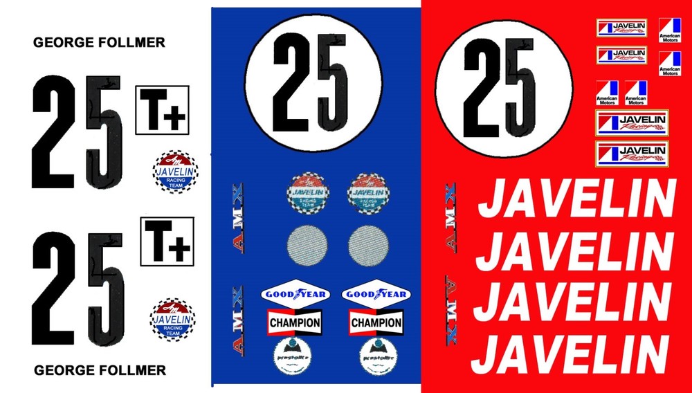 #25 George Follmer AMC Javelin 1970 Trans Am 1/24th – 1/25th Scale Decals