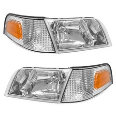 Headlight Assembly Compatible with Chrome Housing Amber Reflector Clear Lens