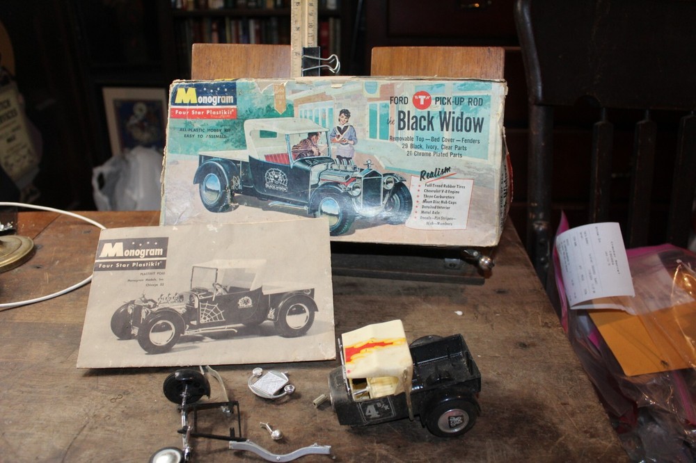 1960 Vintage Monogram Built Model Kit in Box Ford T-Pick Up Black Widow Model T
