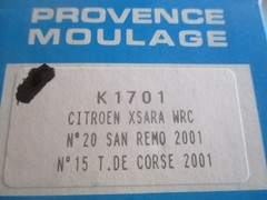 🏁PROVENCE MOULAGE CITROEN XSARA WRC #20 SAMO 2001 #15 T.DE CORSE 2001 1:43 🏁
