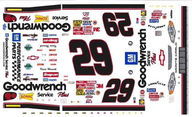 #29 Kevin Harvick 2001 Goodwrench Monte Carlo 1/24th – 1/25th Scale Decals