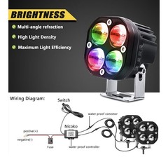Nicoko 2pcs 3inch 40W LED Spot Light LED Offroad Lights with RGBW Color Change