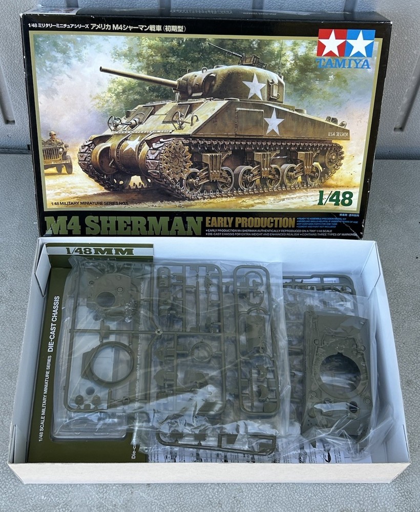 Tamiya USA M4 Sherman Tank Early Production 1/48 Kit 32505 – Complete Open Box