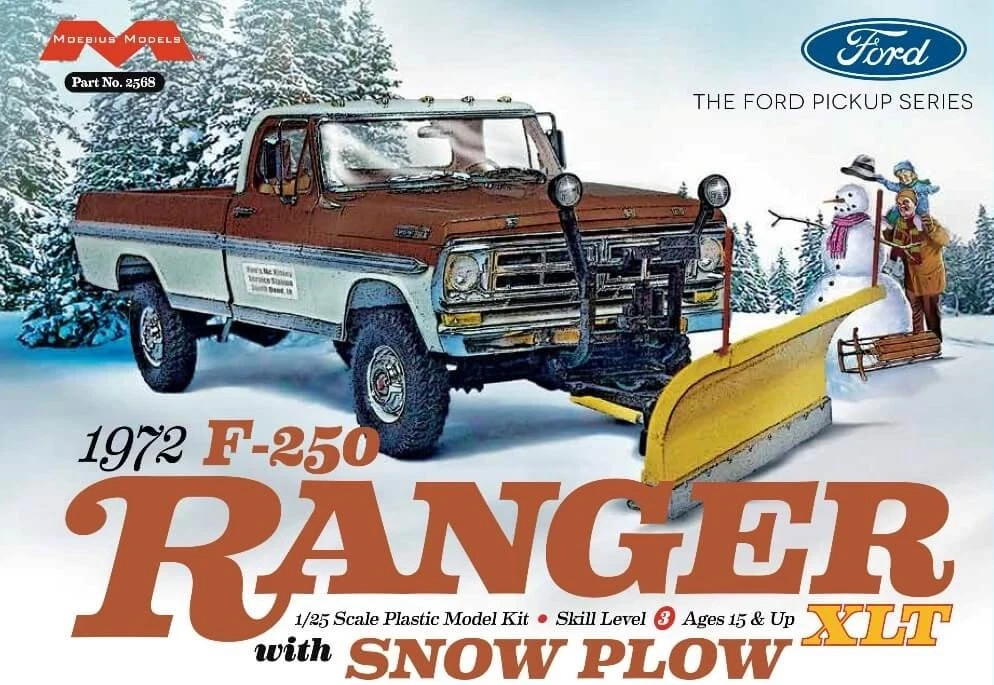 Moebius 1/25 SCALE 1972 Ford F-250 4×4 w/Snow Plow Model Kit #2568~NEW in BOX