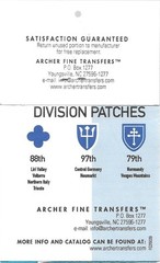 Archer U.S. 79th, 88th, 97th Division Patches Normandy Italy Germany FG35039