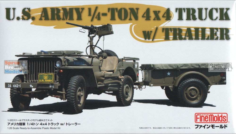 FNM82002 1:20 Fine Molds US Army 1/4-ton 4×4 Truck with Trailer