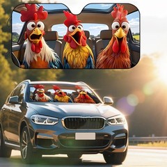 Cartoon Rooster Foldable Car Sun Shade UV Protection 55″×30″ Interior Cool Cover