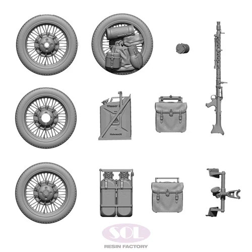 SOL Resin Factory 1/35 KS600 Motorcycle and Sidecar Upgrade Parts Set for Tamiya