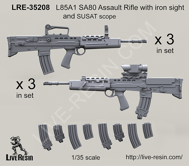 Live Resin 1/35 LRE-35208 L85A1 SA80 Assault Rifle with Iron Sight & SUSAT Scope