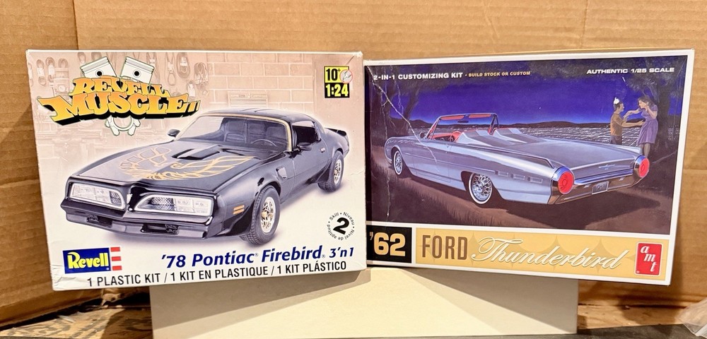2 Classics Firebird And Thunderbird Cars Model Kits 1:25 Parts Sealed US Seller