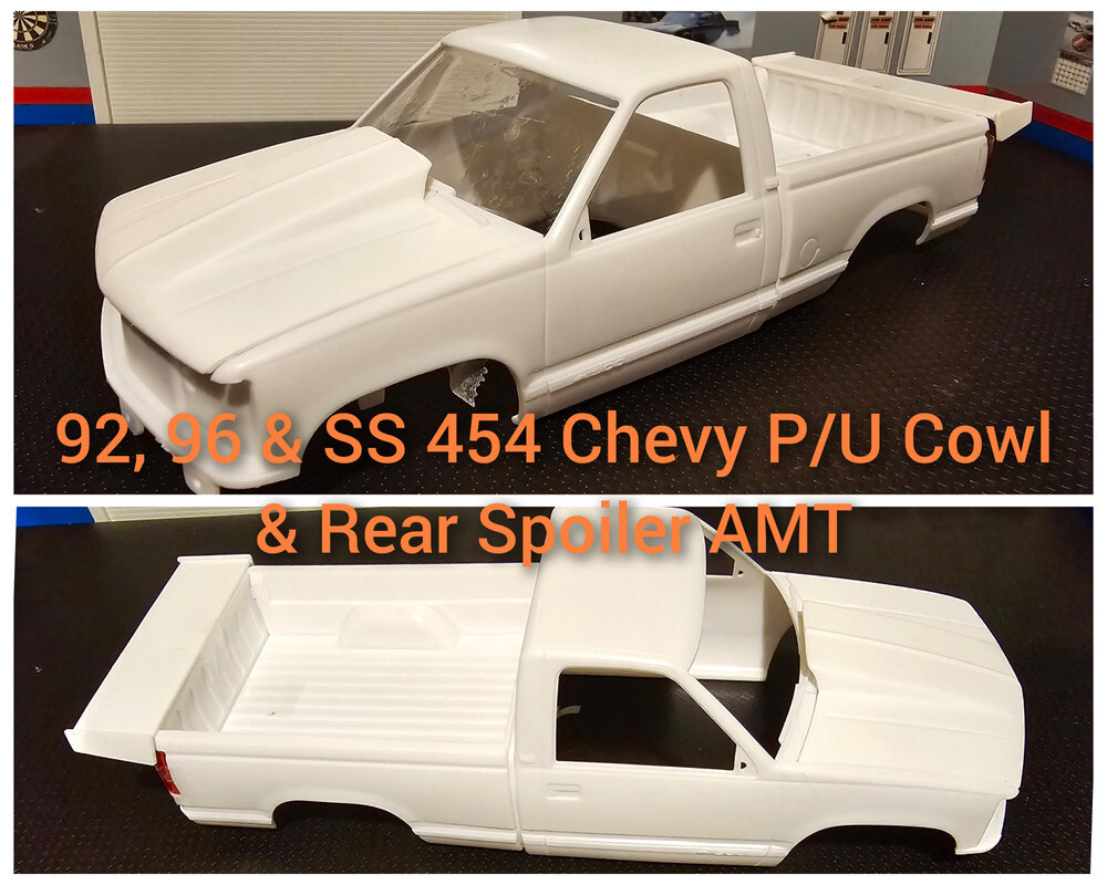 Resin Cowl Hood & Rear Spoiler Combo for ’92, ’96 & 454 SS Chevy P/U AMT 1/25.