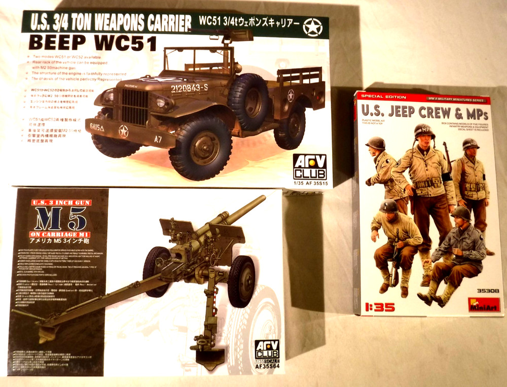 1/35 AFV Club Beep Build 1 of 2 Ways 3/4 Ton 4X4 Truck w/Jeep Crew & M5 AT Canon