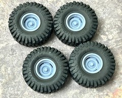 1/24 Scale: 15-Inch “4-slot Steelie” Wheels W/ Huge 35-inch Mud Tires. Resin